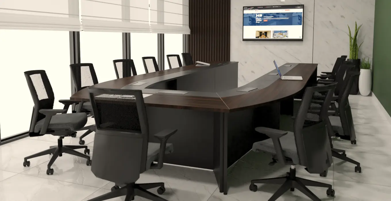 Sala de reunião ampliada em U com cadeiras giratórias em tela, Linha Grid