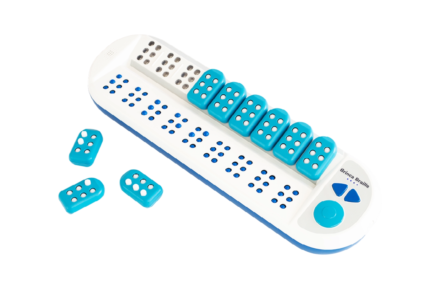 Brinca Braille, brinquedo educativo com blocos de pontos em braile jumbo e encaixe magnético